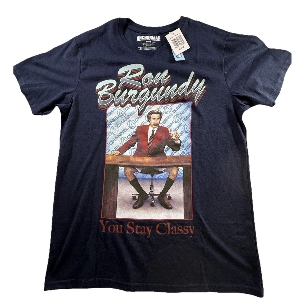 NWT Anchorman M Channel 4 Men's‎ T Shirt Ron Burgundy Will Ferrell
